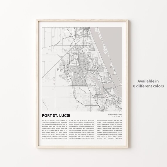 Port St Lucie Florida St Lucie County Gray City Map Wall Poster