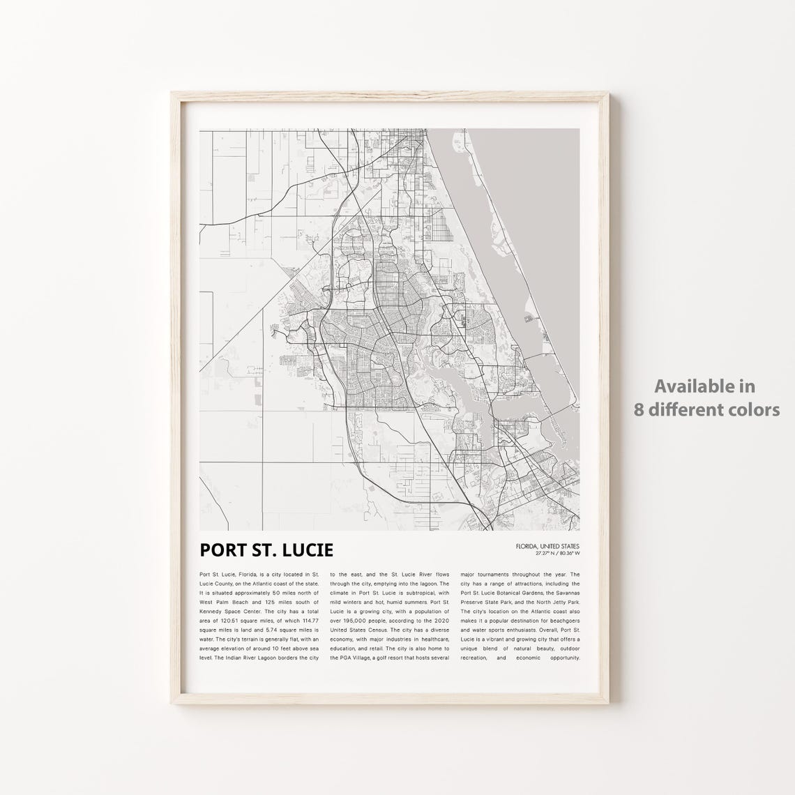 Port St Lucie Florida St Lucie County Gray City Map Wall Poster