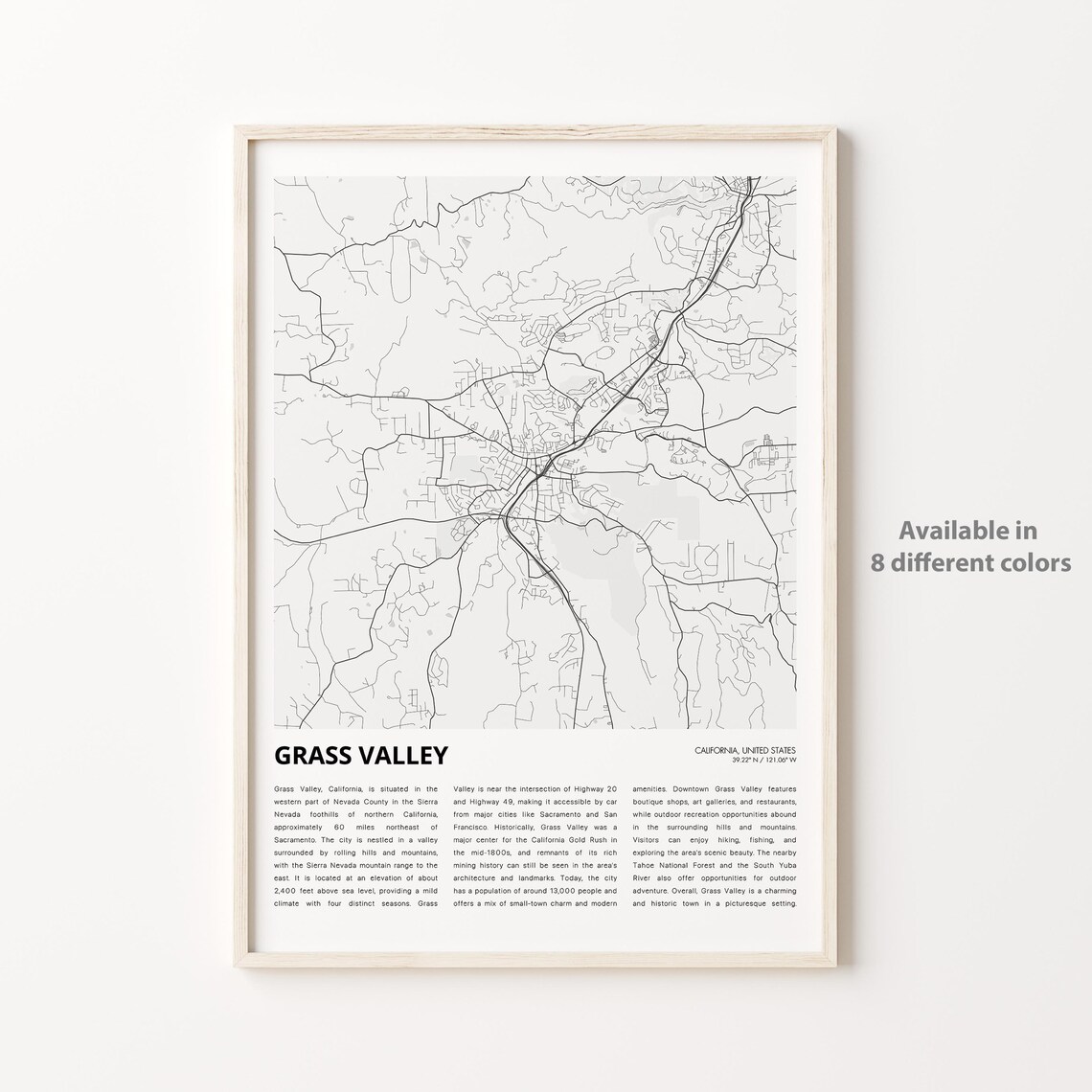 Grass Valley California City Map Minimalist Travel Wall Poster