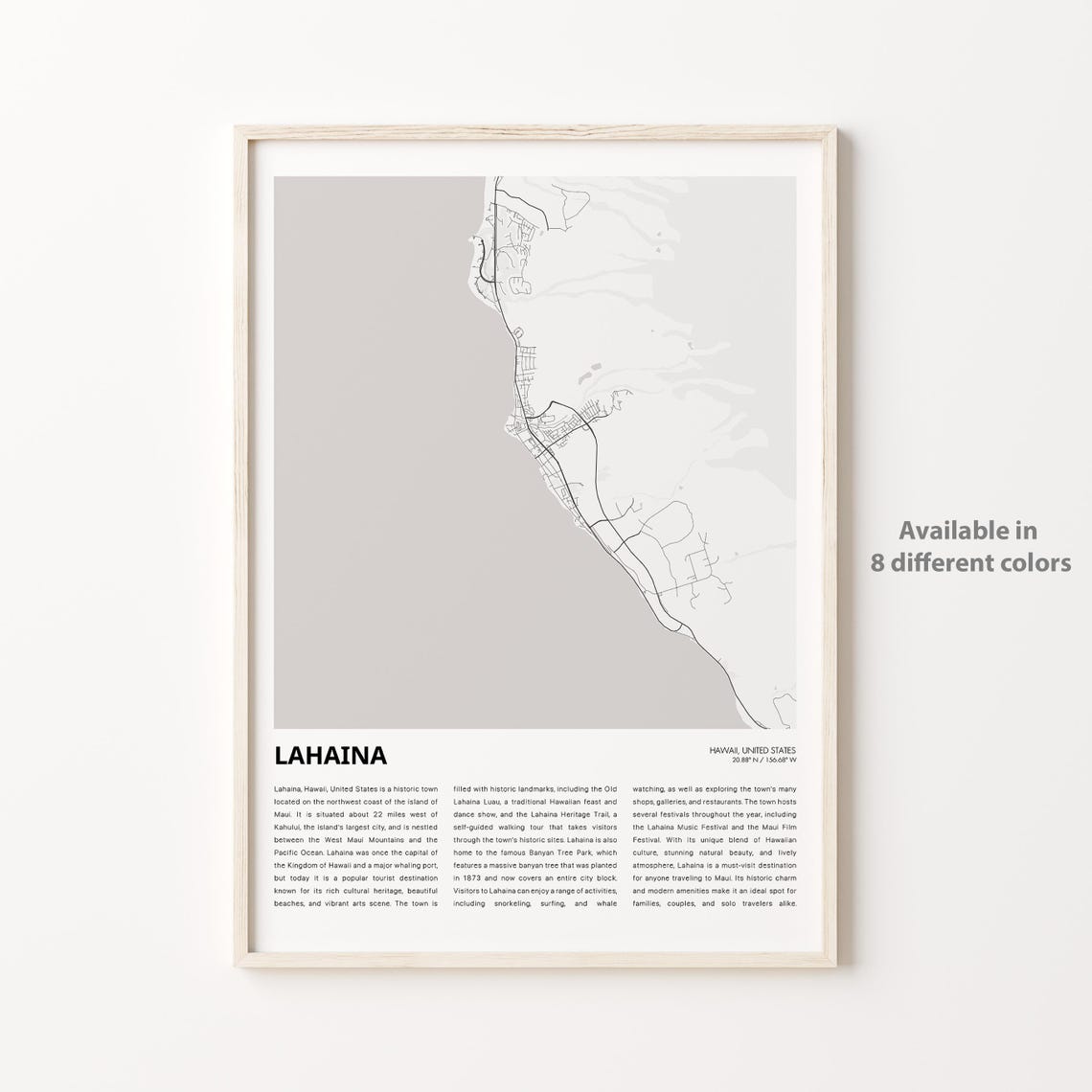 Lahaina Maui Hawaii Minimalist Island City Map Poster Decor Art