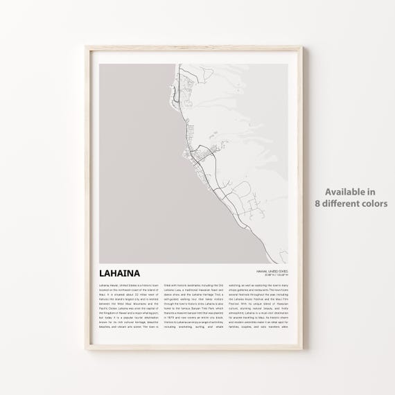 Lahaina Map Print Travel Wall Decor Art Hawaii Housewarming Gift