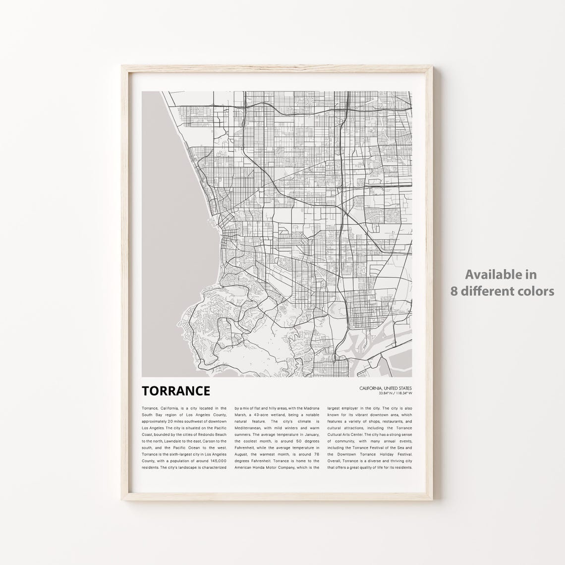 Torrance California Minimalist City Map With City Guide Travel Poster