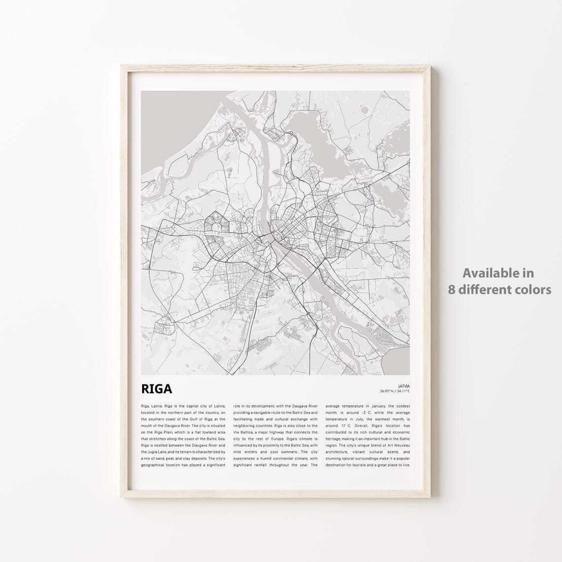 Riga Latvia Minimalist City Map Poster With Coordinates And Region Detail