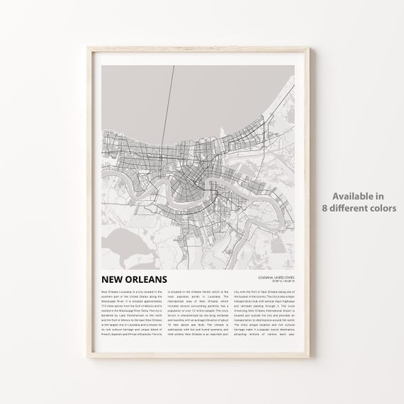 New Orleans Map Print Travel Wall Decor Art Louisiana Housewarming Gift