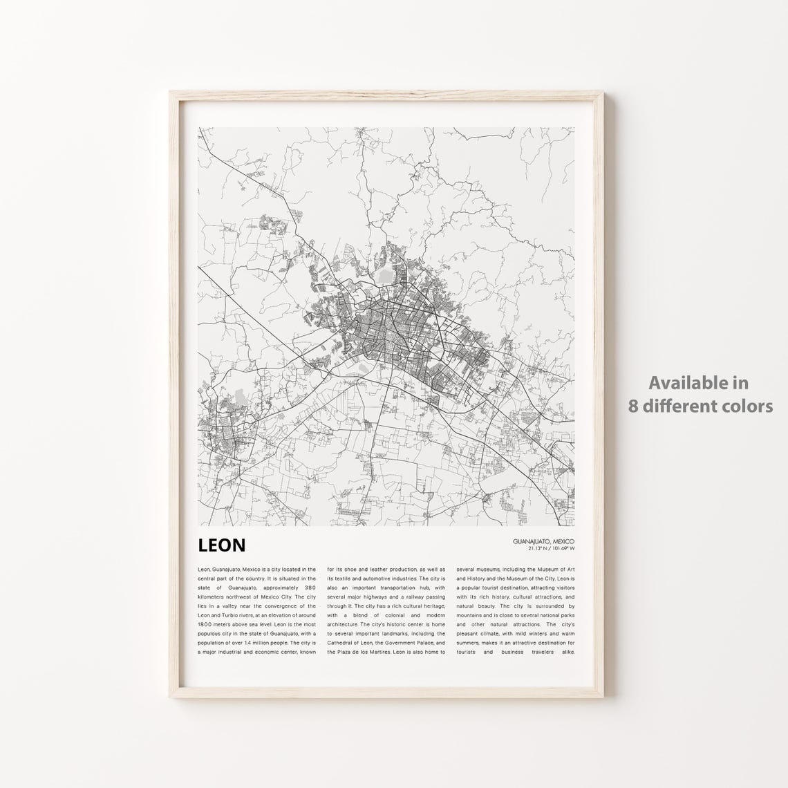 Leon Guanajuato Mexico Minimalist City Map Poster Modern Decor Art