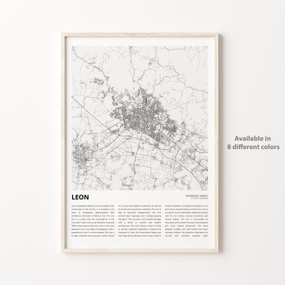 Leon Map Print Travel Wall Decor Art Guanajuato Housewarming Gift