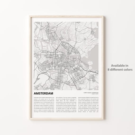 Amsterdam Map Print Travel Wall Decor Art North Holland Housewarming Gift Personalized Poster