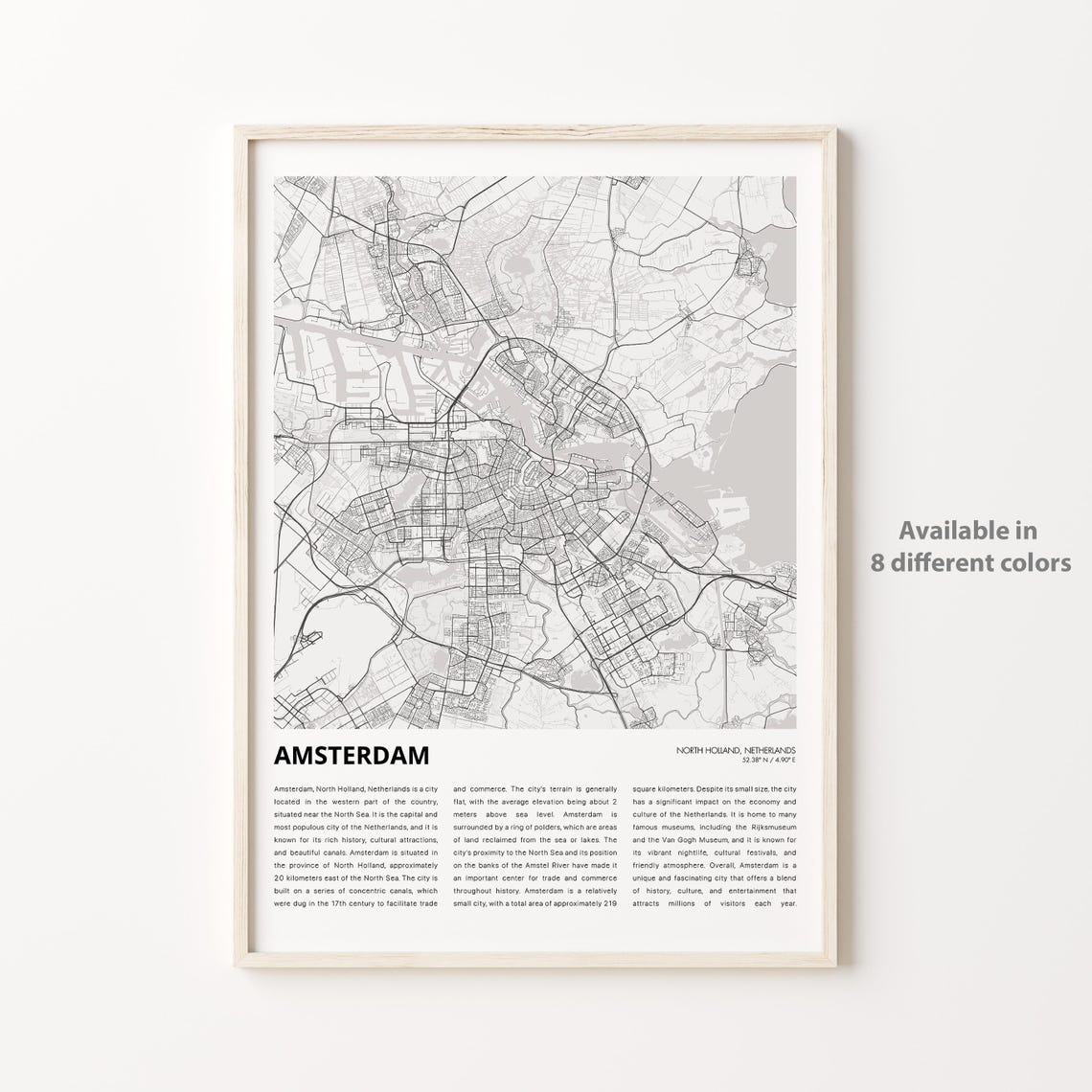 Amsterdam Map Print Travel Wall Decor Art North Holland Housewarming Gift Personalized Poster