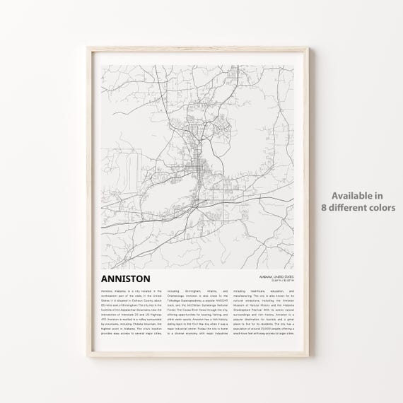 Anniston Map Print Travel Wall Decor Art Alabama Housewarming Gift Personalized Poster