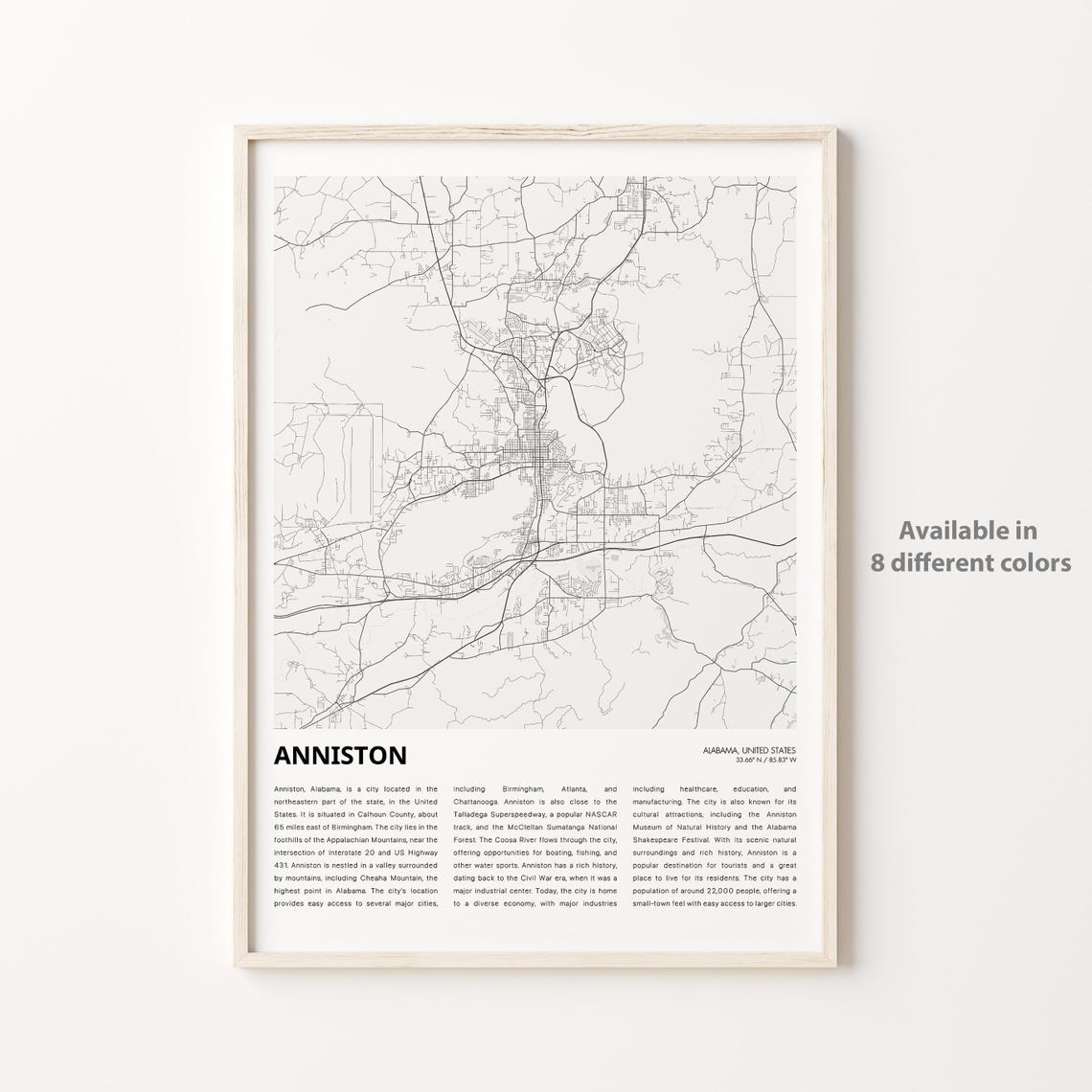 Anniston Map Print Travel Wall Decor Art Alabama Housewarming Gift Personalized Poster