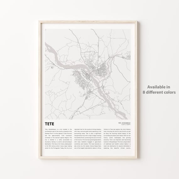 Tete Mozambique City Street Map Minimalist Travel Art Poster