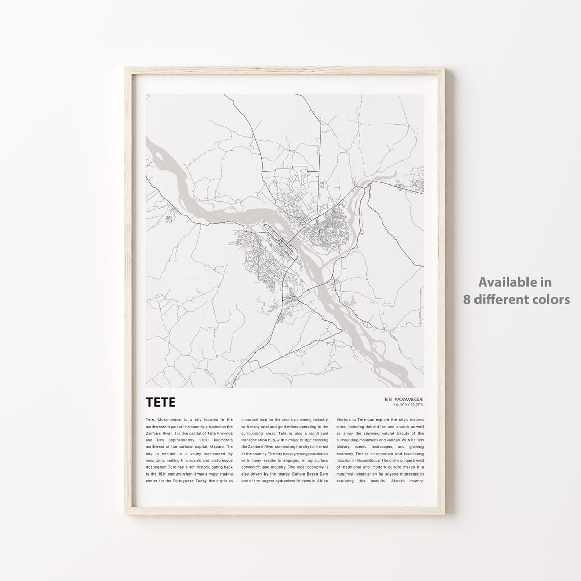 Tete Mozambique City Street Map Minimalist Travel Art Poster