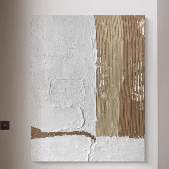 Abstract White Brown Painting Custom Hand Painted Art Original Heavy Textured Acrylic Art Stripe Brushstroke Artwork Modern Gift