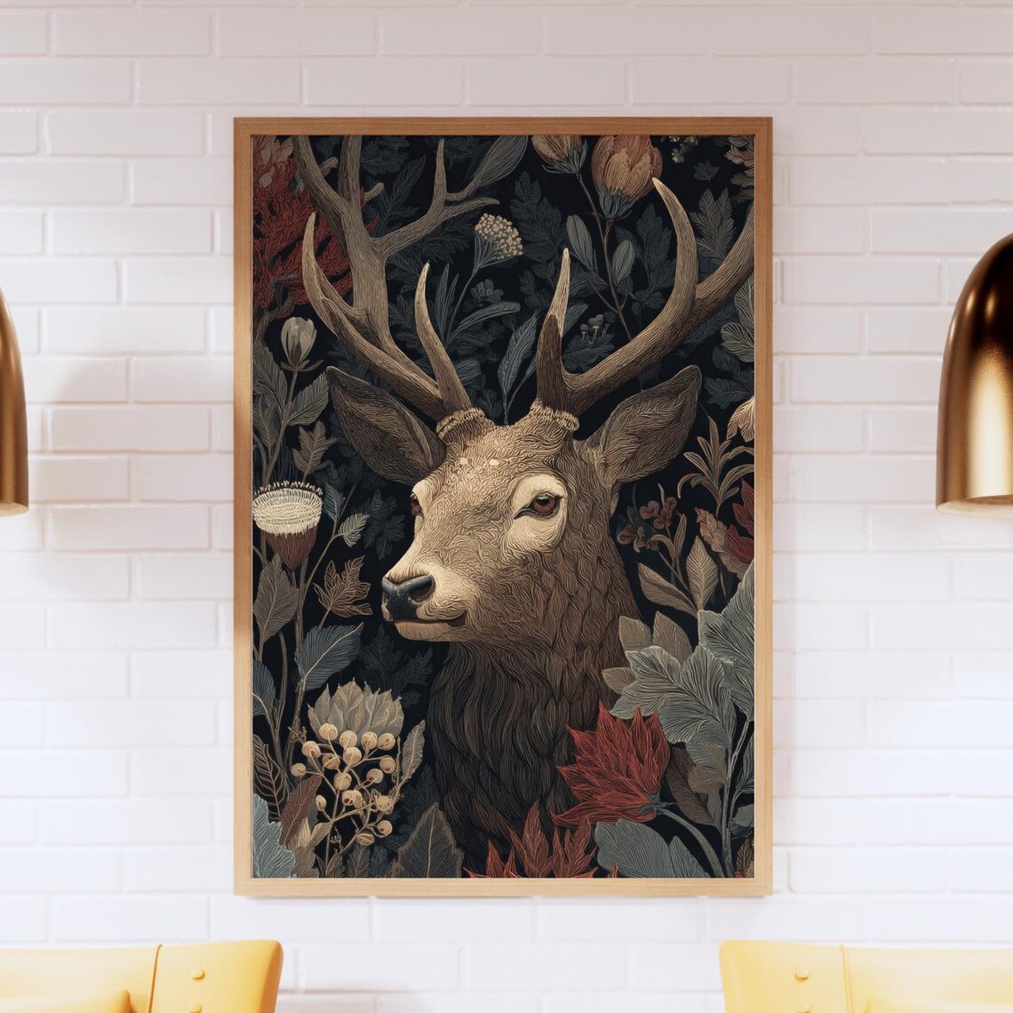 Stag Painting Winter Botanical Deer Art Gouache Forest Animal Print Rustic Holiday Decor
