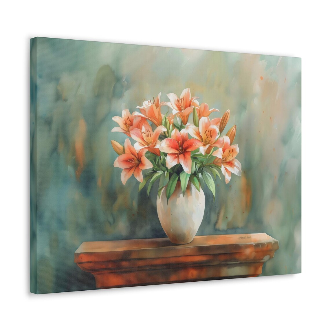 Warm Bright Orange Lilies in White Vase Watercolor Floral Poster - Image 3