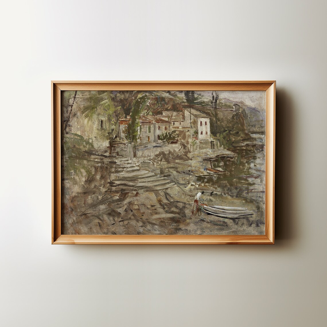 Vintage Neutral Landscape Oil Painting Rustic Coastal Poster - Image 2