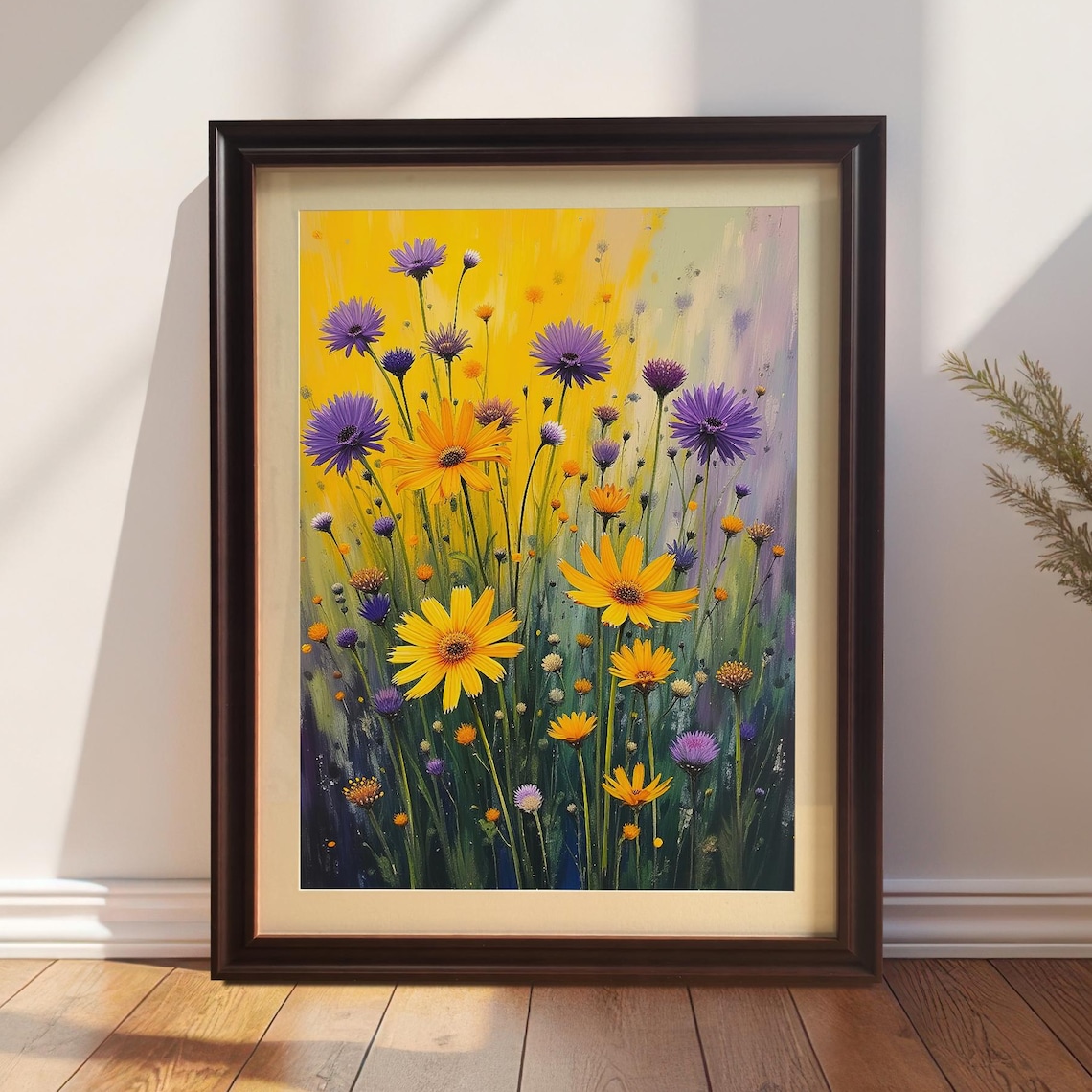 Purple And Yellow Wildflowers Painting Poster Botanical Meadow