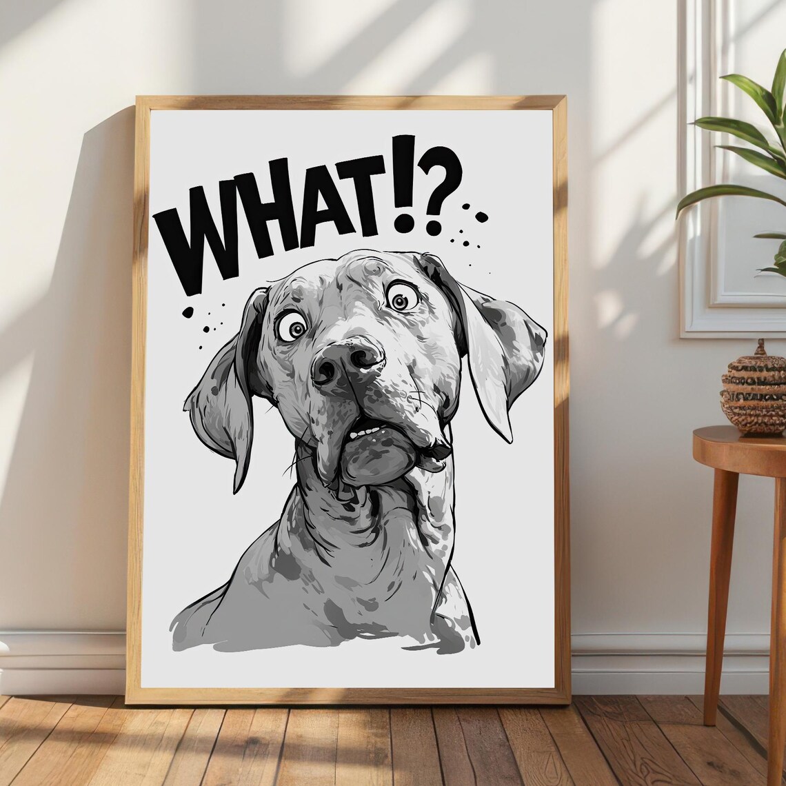 Shocked Weimaraner WHAT Funny Gray Dog Humor Quote Animal Wall Art