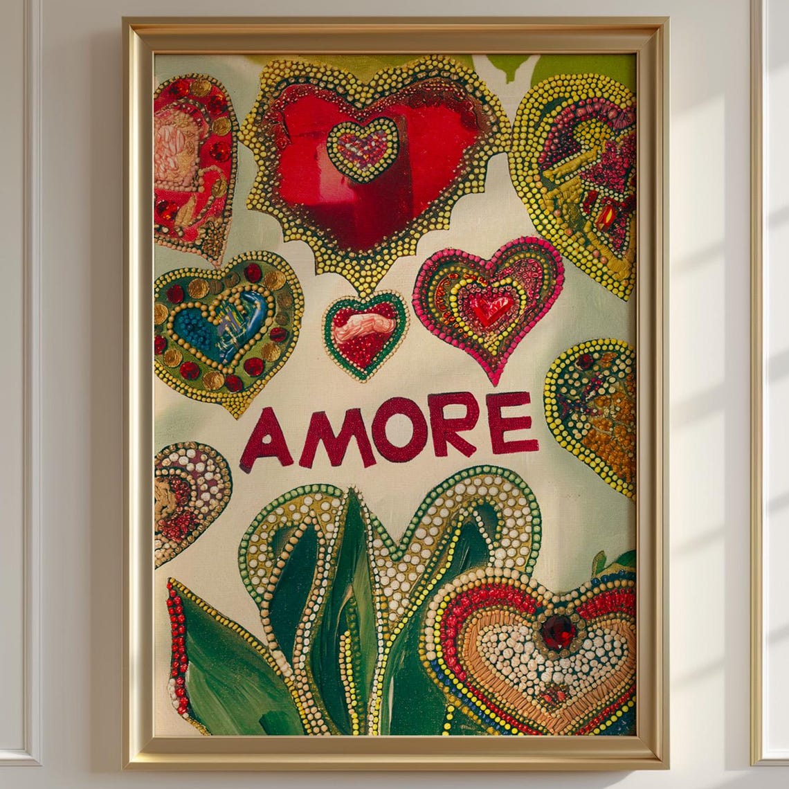 Amore Beaded Heart Maximalist Eclectic Italian Love Art Poster