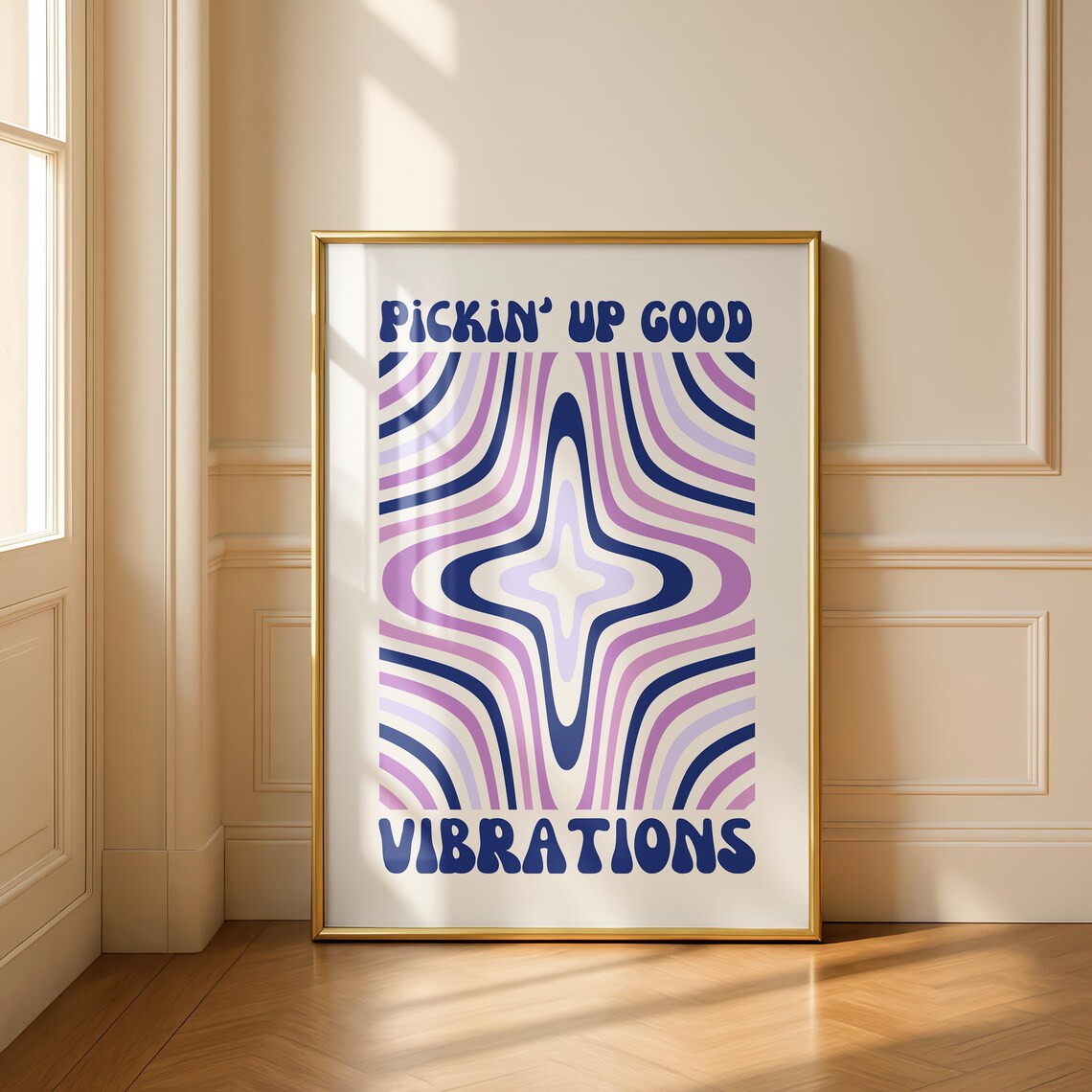 Pickin Up Good Vibrations Retro Purple Swirl Music Quote Poster