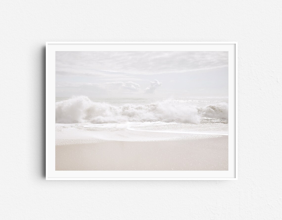 Neutral Beach Ocean Waves Coastal Art Print