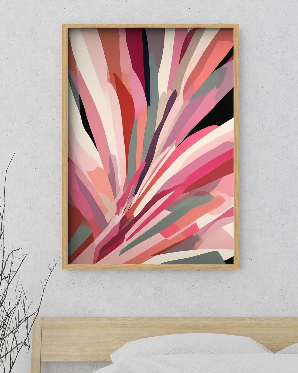 Pink Fan Abstract Radiating Petal Mid Century Modern Blush Wall Art - Image 5