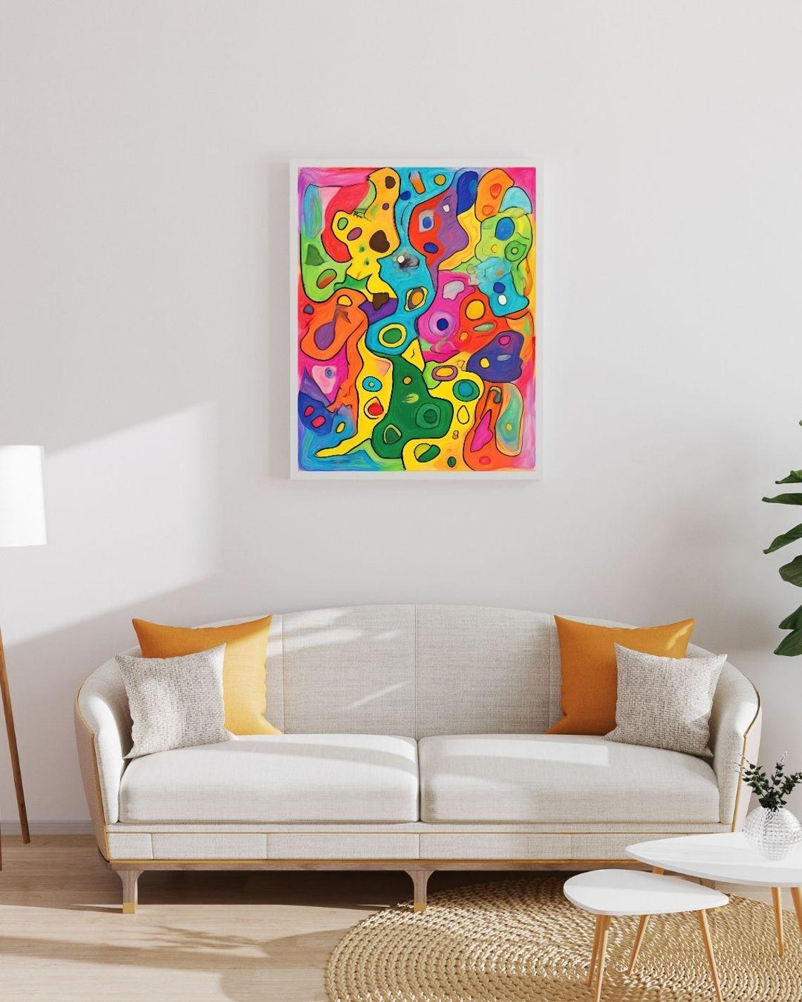 Bright Neon Abstract Organic Doodle Shapes Playful Modern Art Print - Image 2