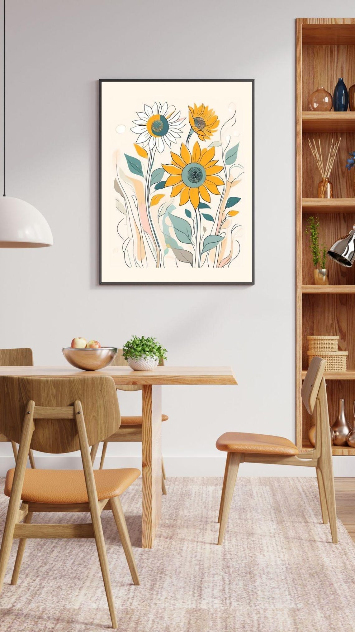 Sunflower Line Art Illustration Yellow Botanical Minimalist Wall Art - Image 4