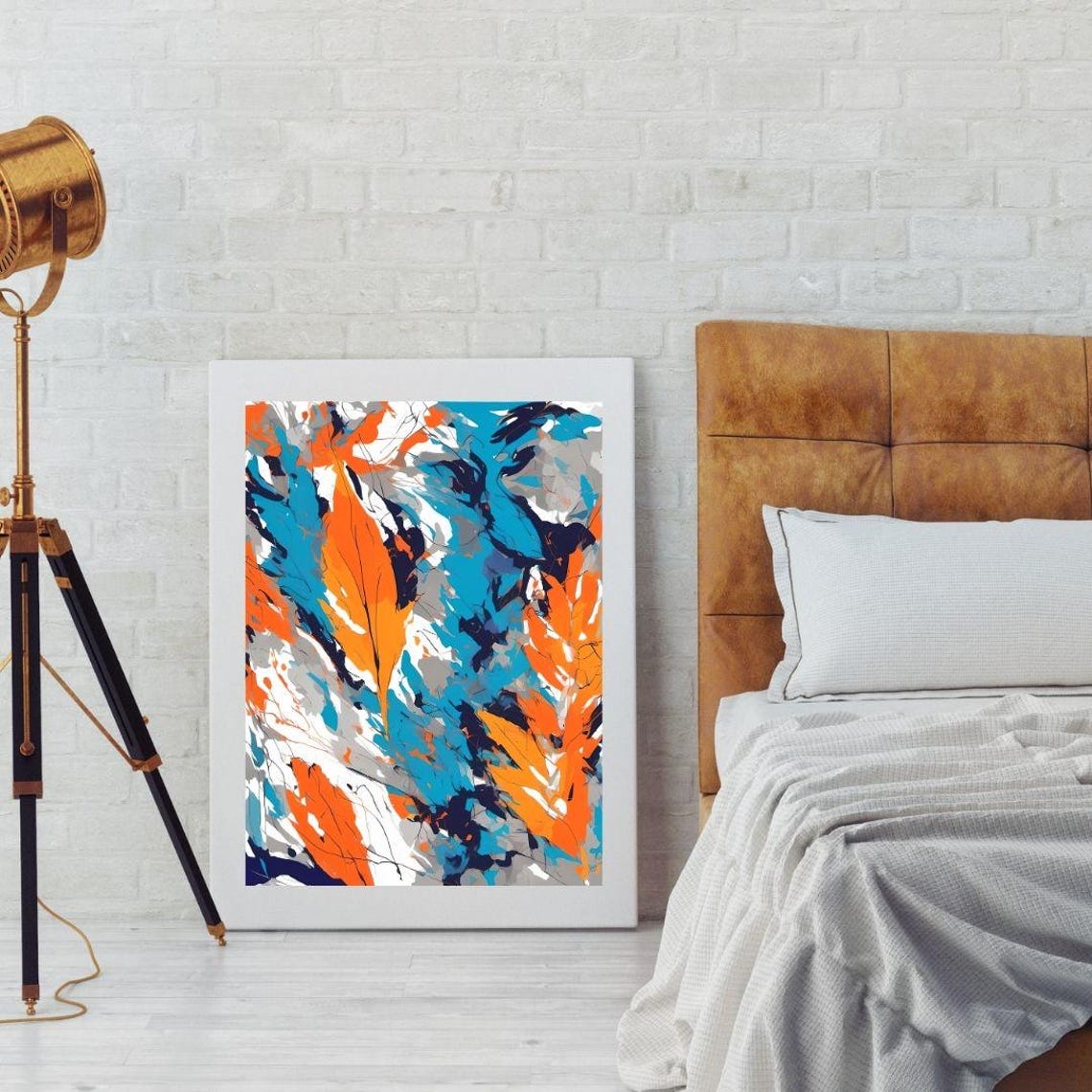 Abstract Orange Blue Leaves Modern Botanical Colorful Wall Art Print - Image 2