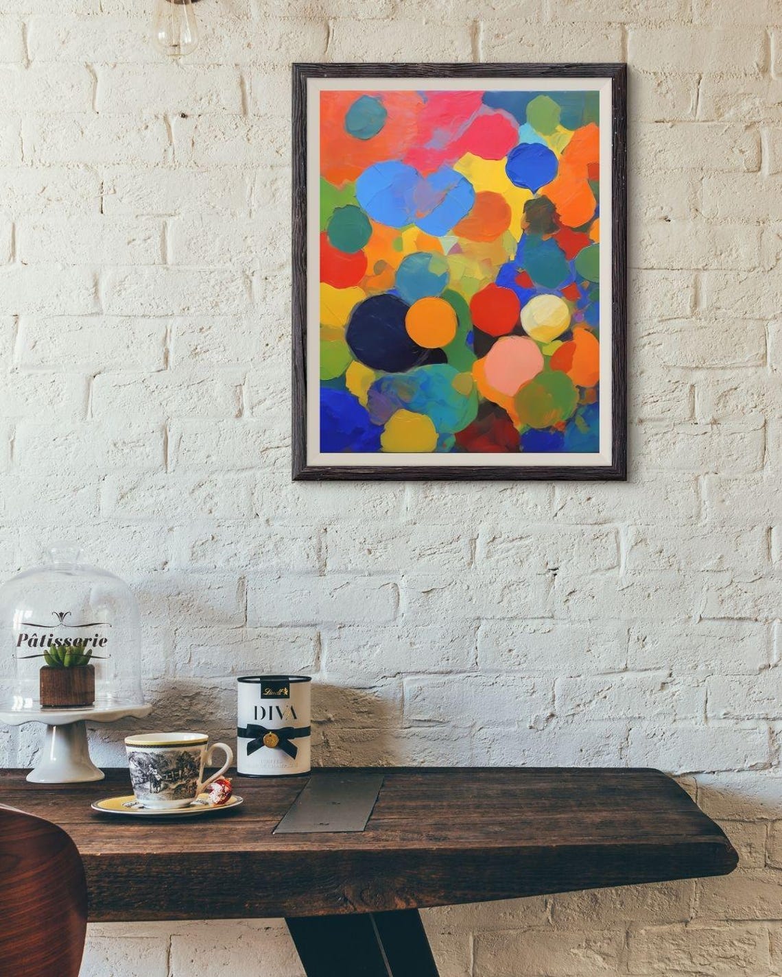 Bold Abstract Colorful Circles Oil Pastel Orange Blue Modern Art Print - Image 3