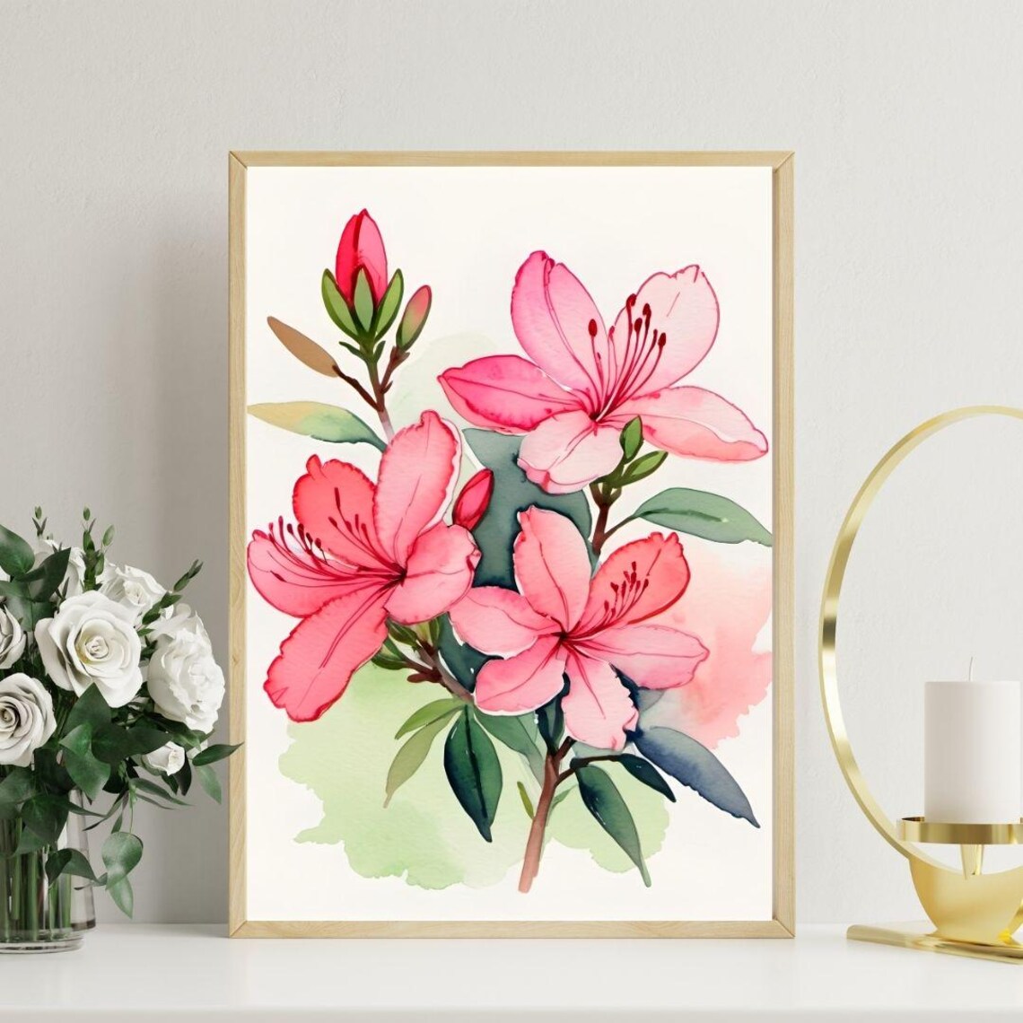 Pink Azalea Blossoms Watercolor Botanical Spring Flower Wall Art Print - Image 2