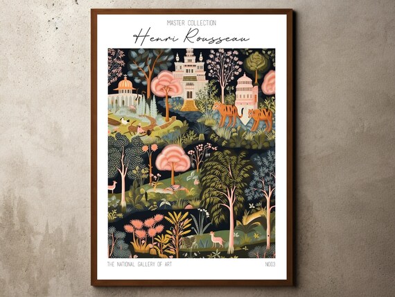 Henri Rousseau Print Poster Tropical Decor Botanical Jungle Exhibition Animals Forest Vintage Wall Art