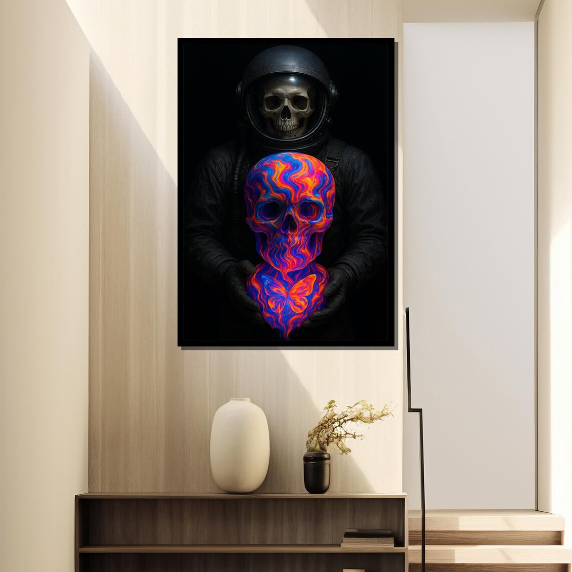 Astronaut Skeleton, Psychedelic Swirling Skull Art Print - Image 2