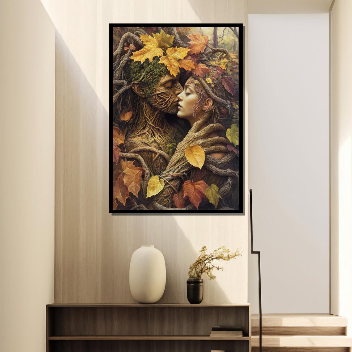 Autumn Tree Lovers Embrace, Surreal Romance Art - Image 2