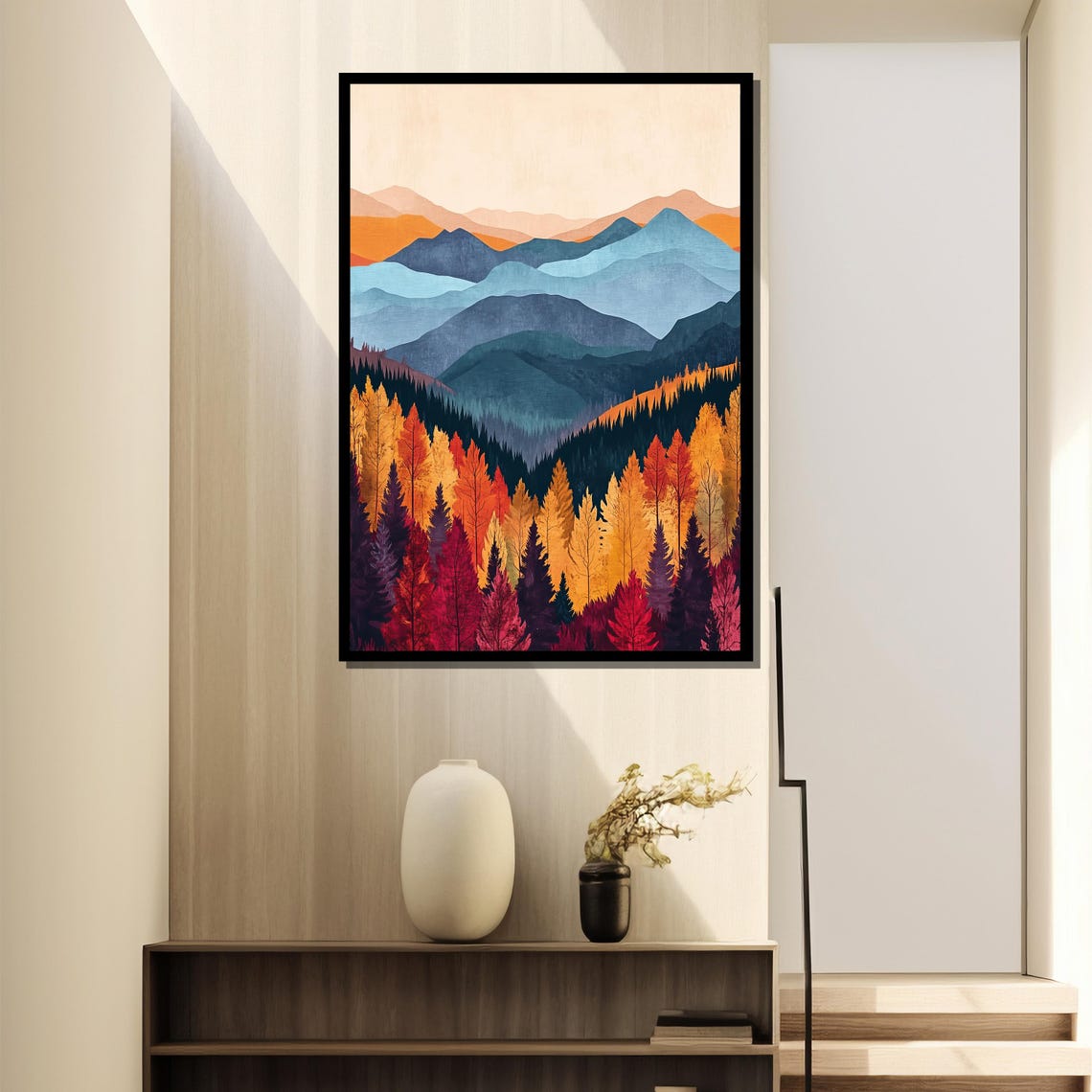 Modern Fall Mountain Landscape, Stylized Autumn Forest - Image 2