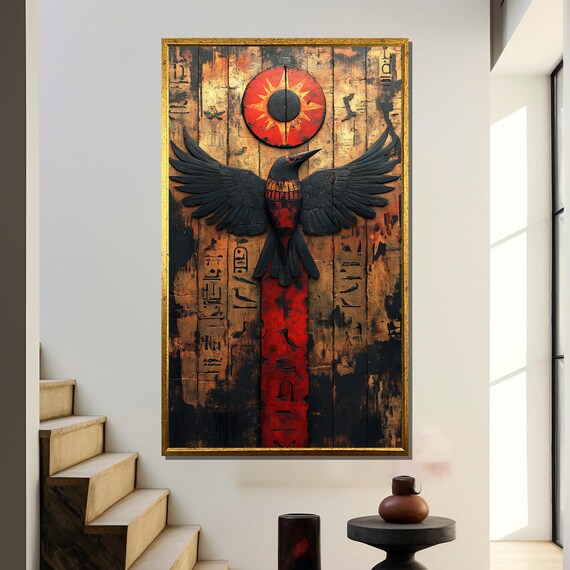 Egyptian Bird Art Print, Hieroglyph Sun Symbol