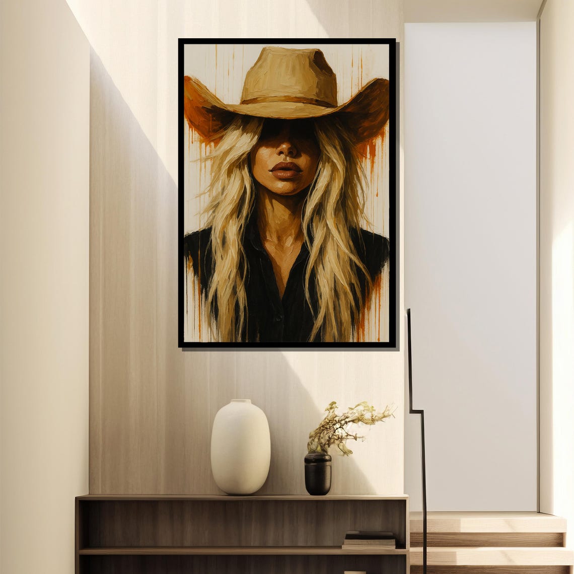 Rustic Cowgirl Elegance, Straw Hat Shadows - Image 2