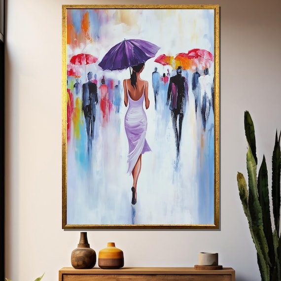 Elegant Woman With Umbrella, Abstract Street Scene Art Print