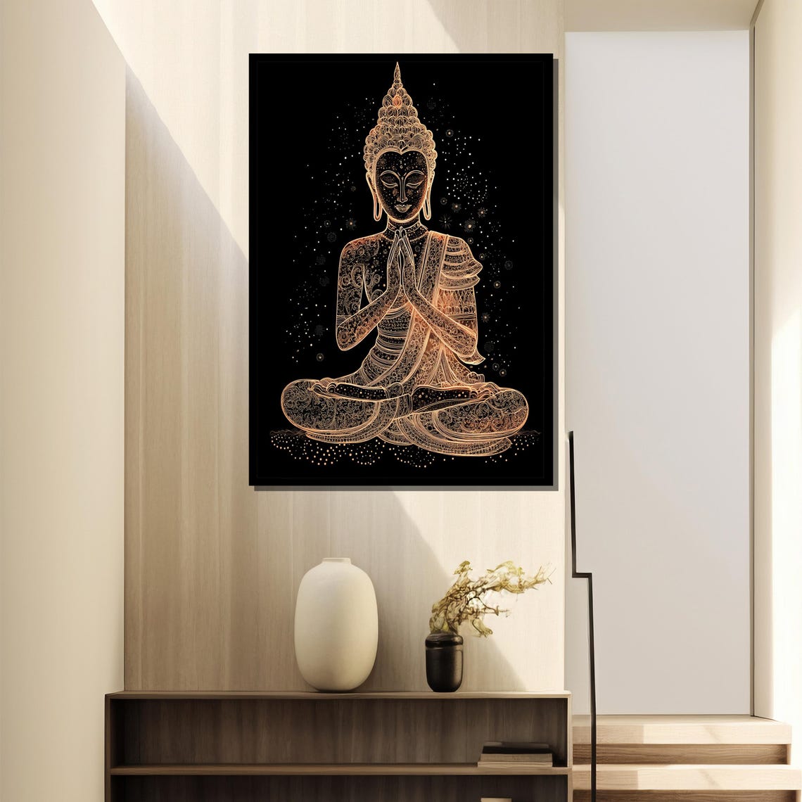 Elegant Rose Gold Buddha Line Art, Zen Meditation Decor - Image 2
