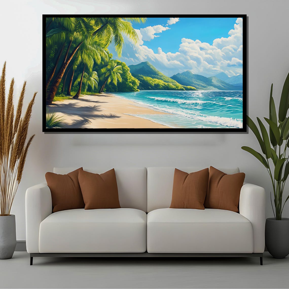 Tropical Beach Landscape Painting, Palm Trees Paradise - Image 2