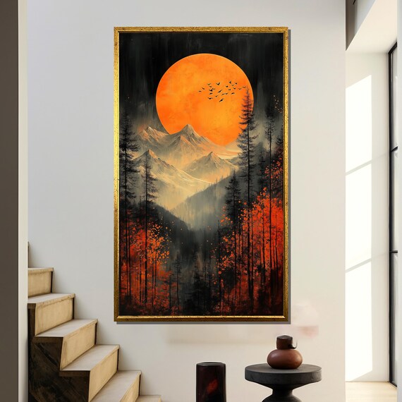 Mystical Autumn Forest Landscape, Dramatic Moon Scene