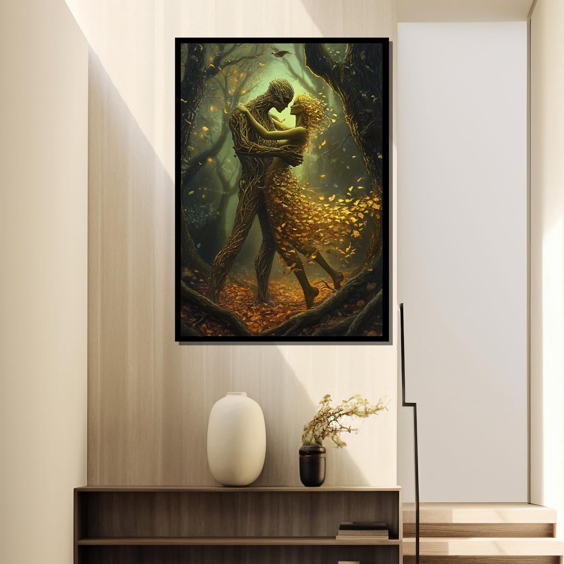 Surreal Tree Lovers Painting, Romantic Forest - Image 2