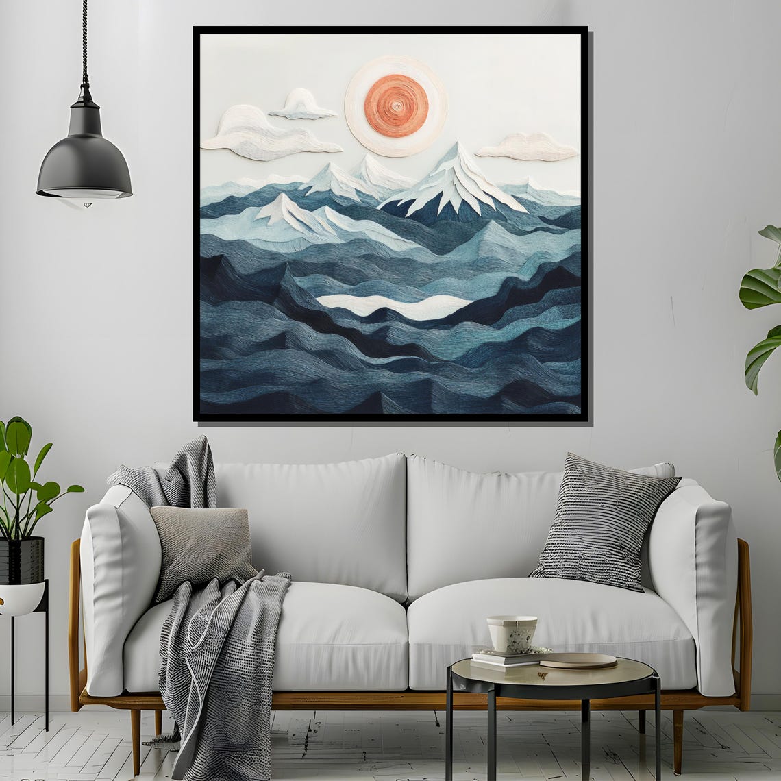 Layered Paper Mountain Landscape, Minimalist Snowy Peaks Art Print - Image 2