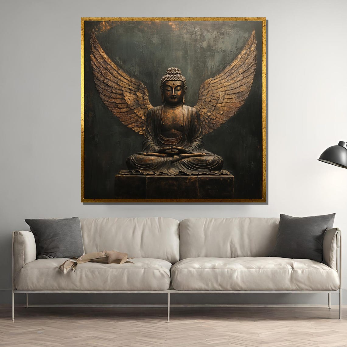 Winged Buddha Statue, Spiritual Zen Wall Art