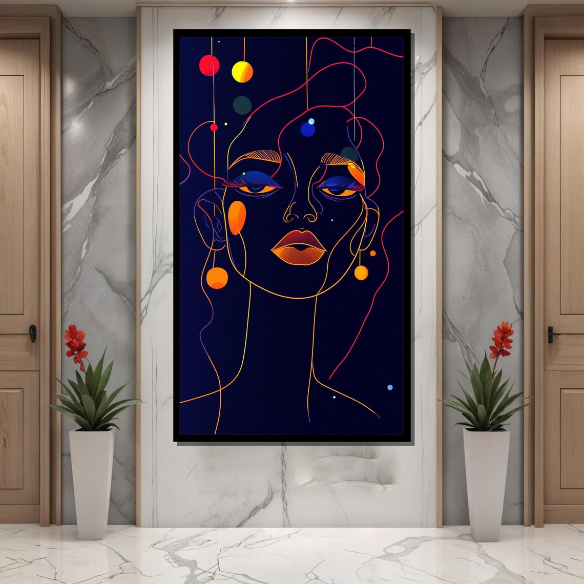 Picasso Inspired Neon Line Art Woman Portrait - Image 2