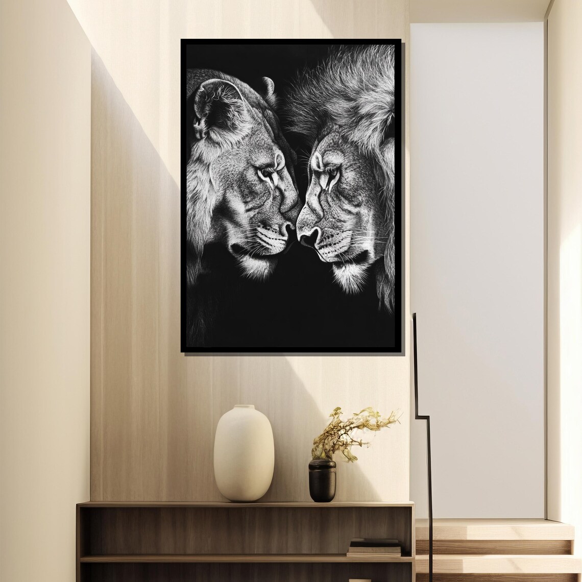 Lion Couple, Black And White Drawing - Image 2
