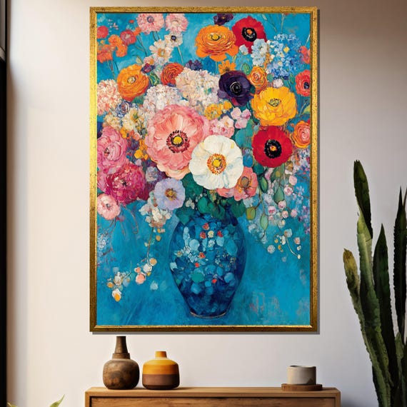 Floral Bouquet, Klimt Style Impressionist Painting