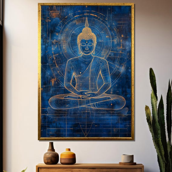 Golden Line Art Buddha, Zen Meditation Room Art Print