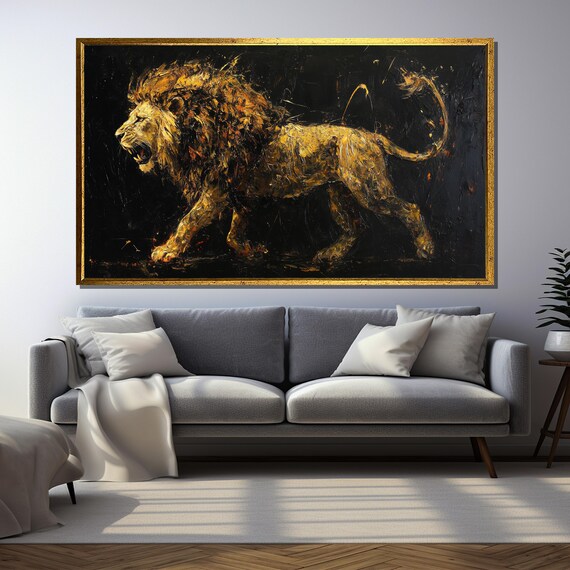 Majestic Lion Oil Painting, Abstract Animal Art