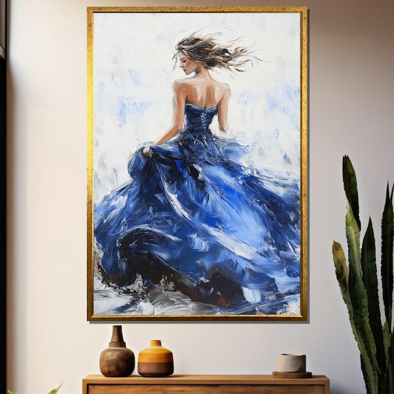 Elegant Woman In Blue Gown, Abstract Art Print